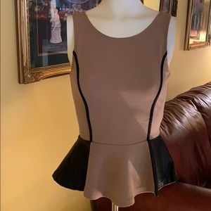 Tan and black faux leather peplum